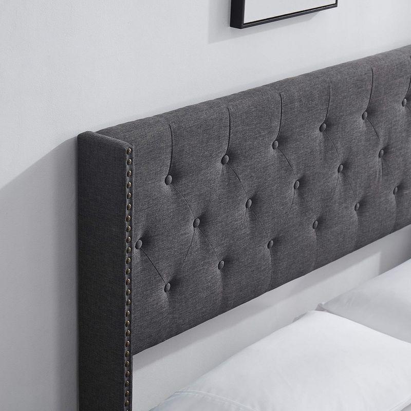 Bryt Wingback Diamond Upholstered Platform Bed, King Size Bed Frame with Headboard - Grey