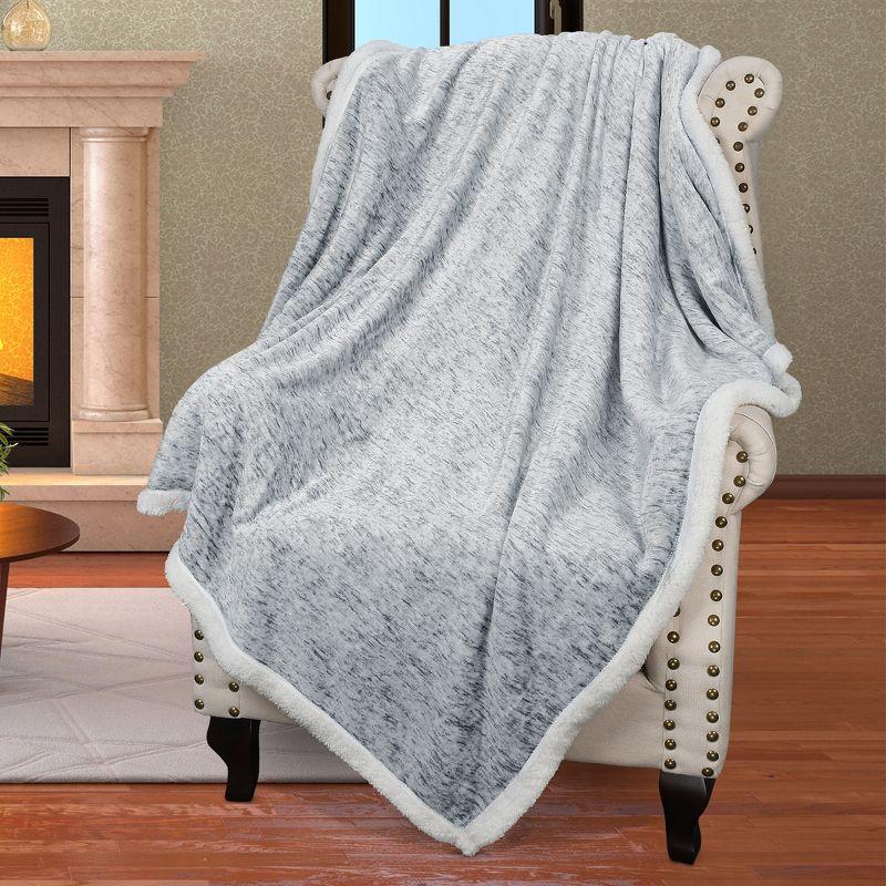 Melange Grey Reversible Sherpa Fleece Throw Blanket 50x60