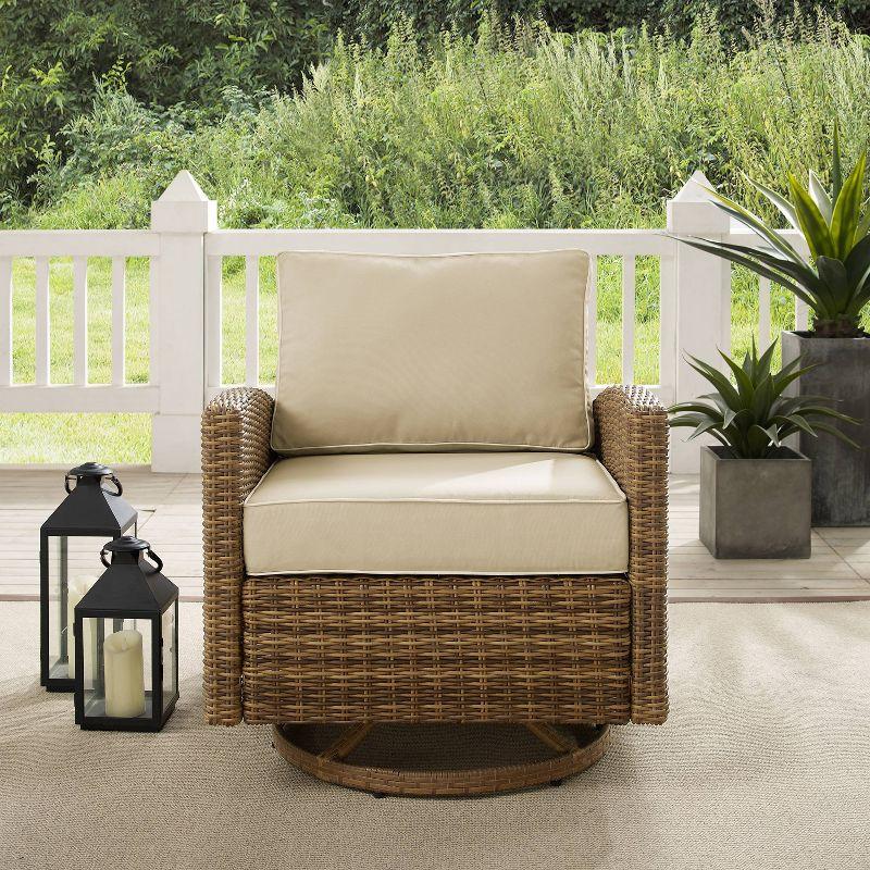 Bradenton Outdoor Steel Swivel Rocking Chair Sand/Weathered Brown - Crosley: Patio Accent, UV-Resistant