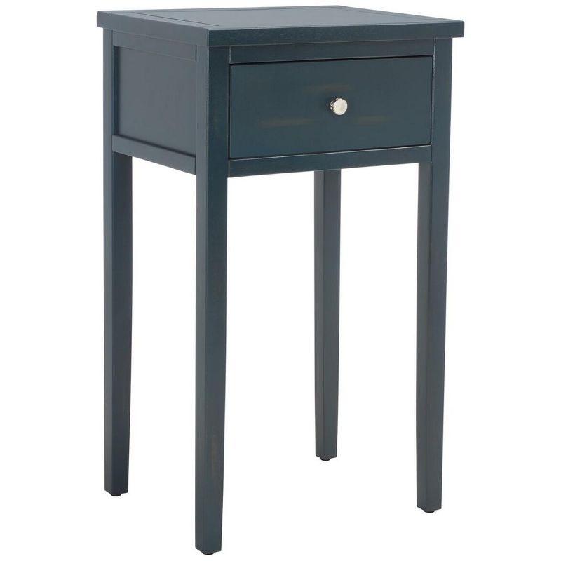 Transitional Dark Teal Pine and Metal Nightstand with Storage Drawer