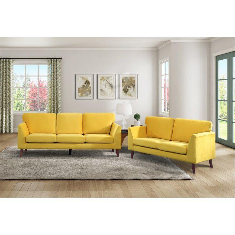 Tolley Velvet Loveseat in Yellow - Lexicon