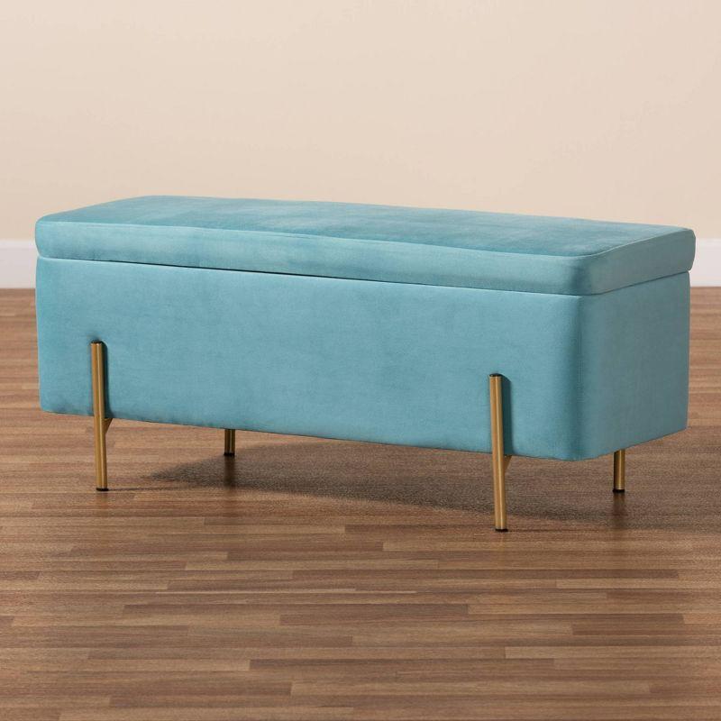 Rockwell Velvet Metal Storage Bench Navy Blue/Gold - Baxton Studio: Upholstered Lift-Top for Bedroom