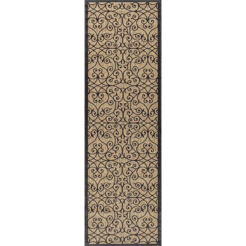 2'x8' Madrid Vintage Filigree Textured Weave Indoor/Outdoor Runner Rug, Black - JONATHAN Y