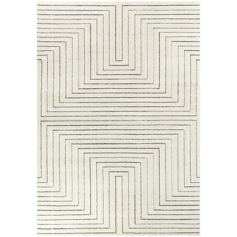 Luxurious Carmody Cream Geometric Synthetic Area Rug 5'3" x 7'