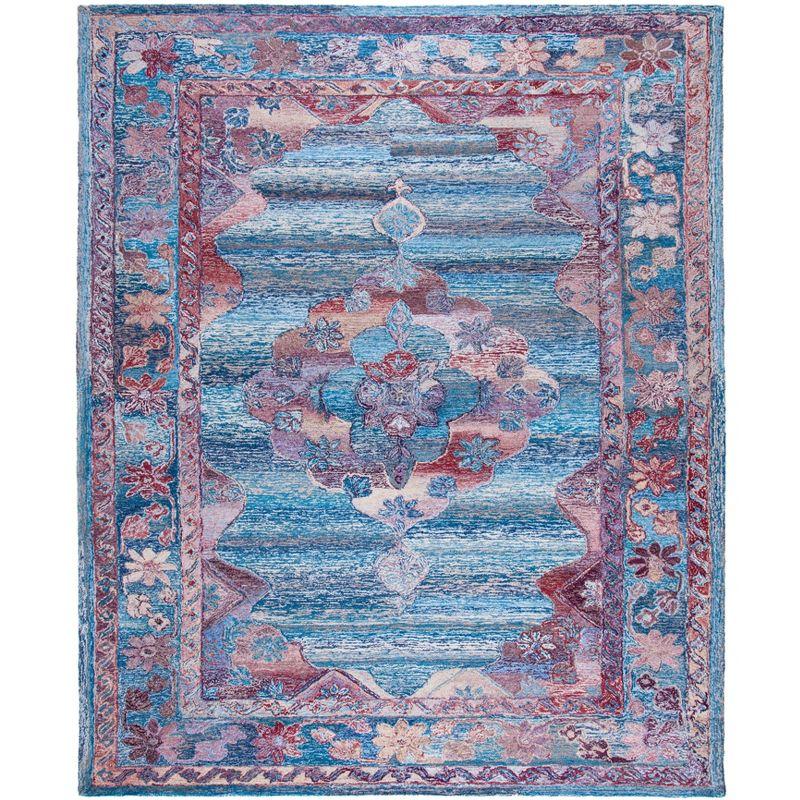 Elegant Oushak Blue Wool and Viscose 8' x 10' Hand-Tufted Rug