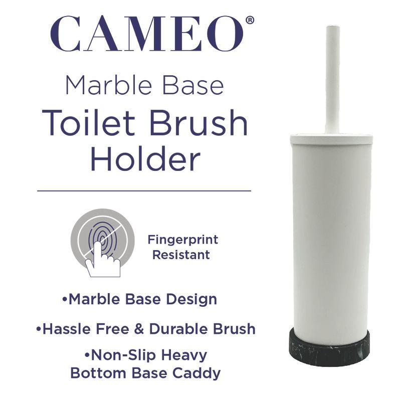 Cameo Toilet Bowl Cleaning Brush and Holder with Lid, Marble Base, 304 Stainless-Steel, Fingerprint-Proof, Rust Resistant, Heavy-Weight Base