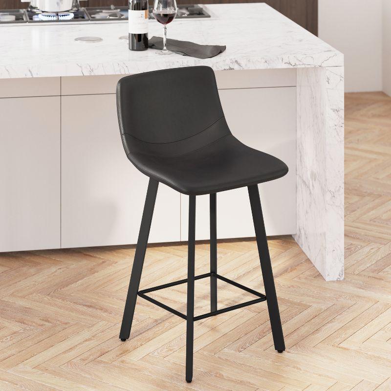 Emma and Oliver Set of Two 30" Modern Upholstered Barstools, Matte Metal Frames and Plastic Floor Glides