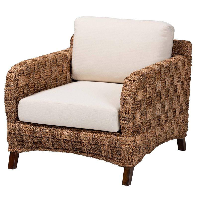 bali & pari Vevina Mahogany Wood and Woven Seagrass Arm Chair White/Natural Brown/Dark Brown: Polyester Upholstery, No Assembly Required