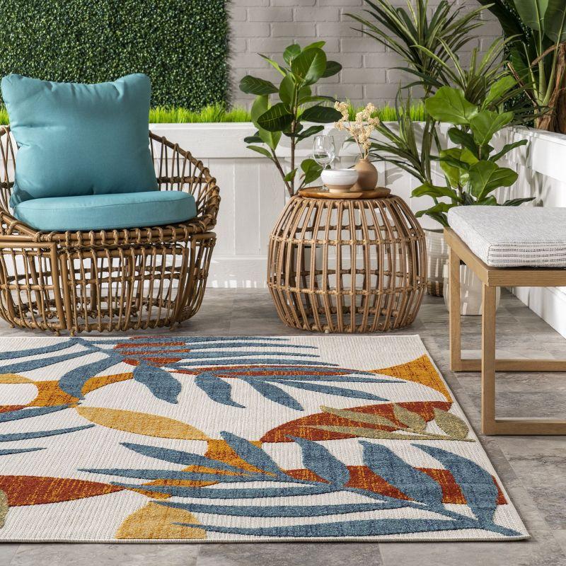 Multicolor Tropical Leaves Indoor/Outdoor Synthetic Area Rug