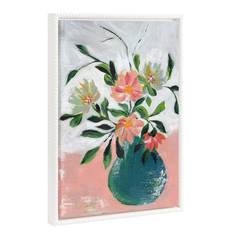 18"x24" Sylvie Beaded Wild Blooms Framed Canvas by Nikita Jariwala White - Kate & Laurel All Things Decor: Modern Botanical Digital Art