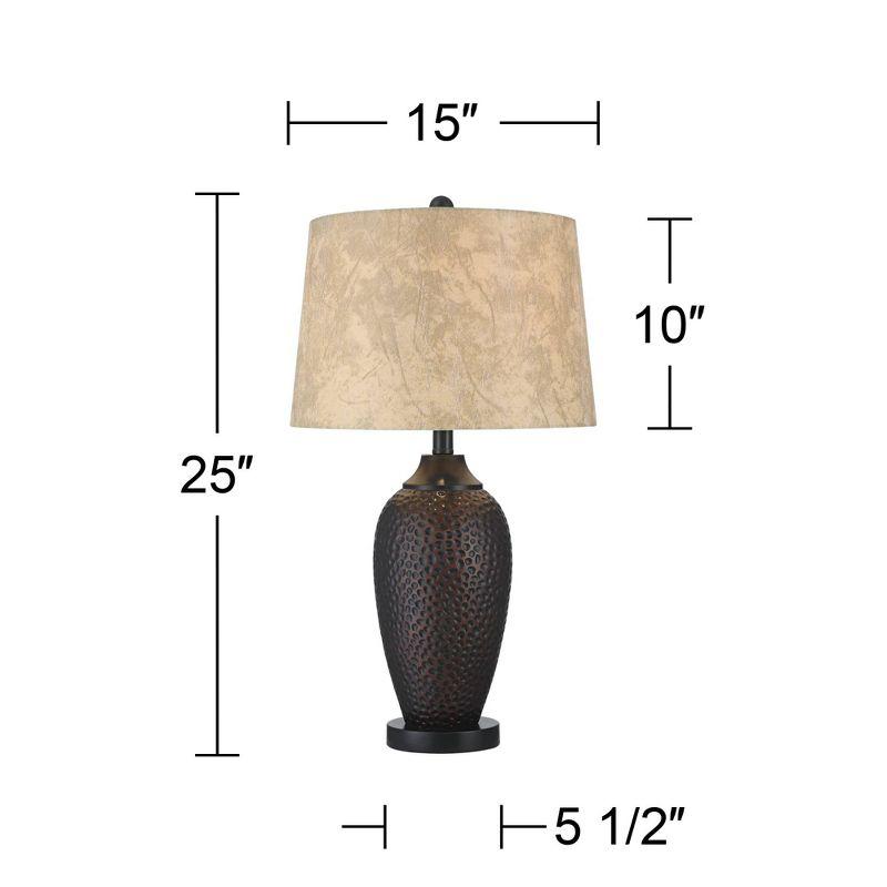 Franklin Iron Works Kaly Rustic Industrial Table Lamps 25" High Set of 2 Hammered Oiled Bronze with USB Charging Port Faux Leather Drum Shade for Desk