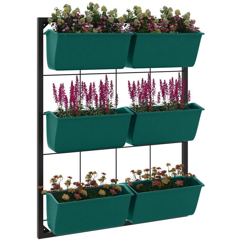 Green 3-Tier Wall Planter with 6 Self-Draining Pots