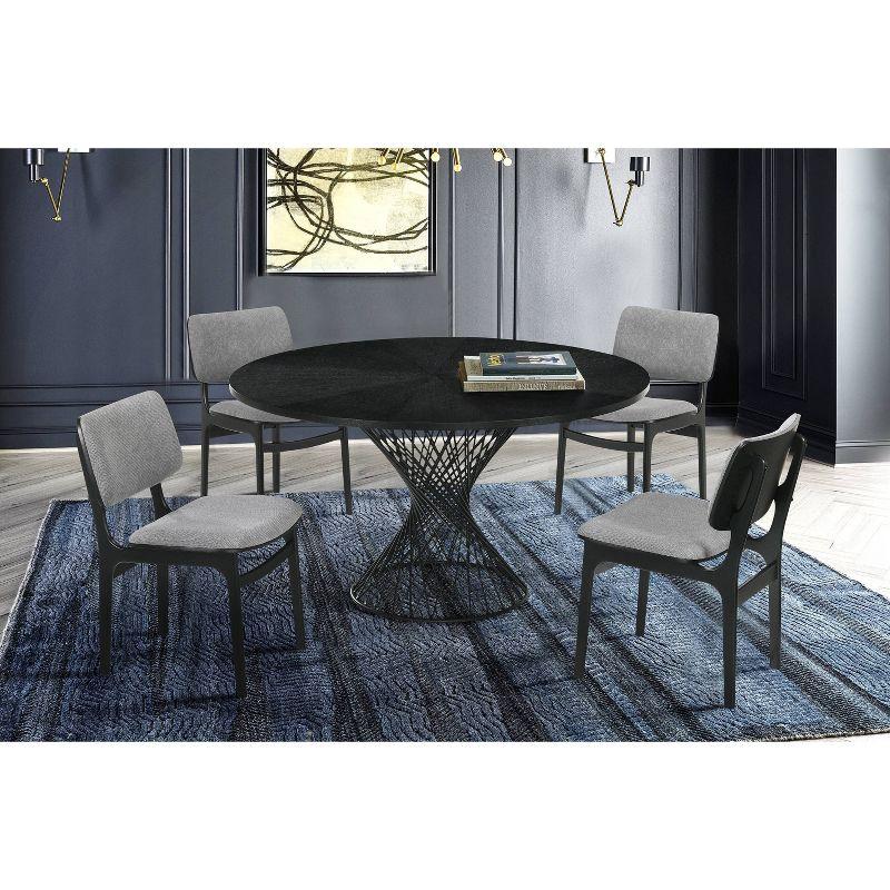 Set of 2 Lima Upholstered Wood Dining Chairs Black - Armen Living: Mid-Century Modern, Rubberwood Frame, Gray Polyester