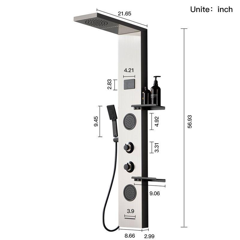 BWE 2-Jet Rainfall Shower Panel System with Rainfall Shower Head, Shelf, STub Spout and LED Light