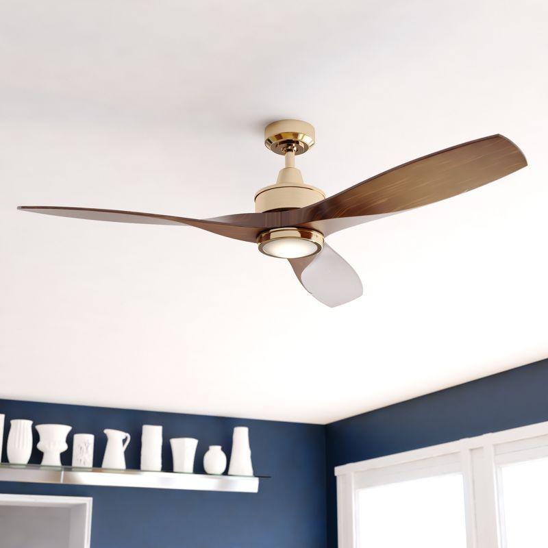 Wade Logan® Ballog 52 in. Matte Black and Brushed Silver Indoor Outdoor Rod Mount Industrial Ceiling Fan with Wooden Walnut Blades, Dimmable Integrated LED Light Kit and Remote Control Included, 3 Speeds