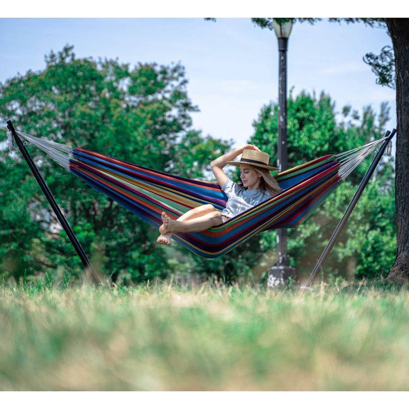 Two Person Hammock with Stand - Caribbean Rainbow - Backyard Expressions: Outdoor Furniture Swing, No Tools Assembly