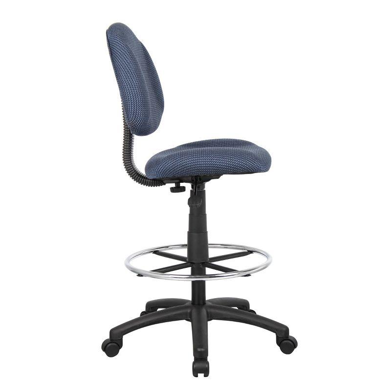 Ergonomic Blue Fabric Drafting Stool with Metal Base