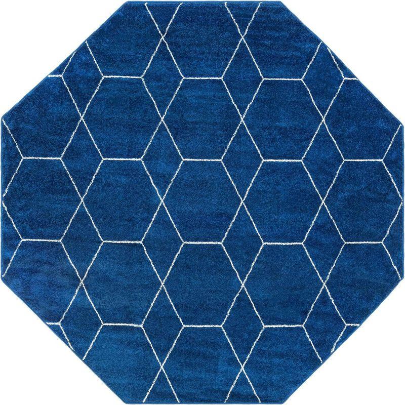 Navy Blue Octagon Trellis Synthetic Area Rug