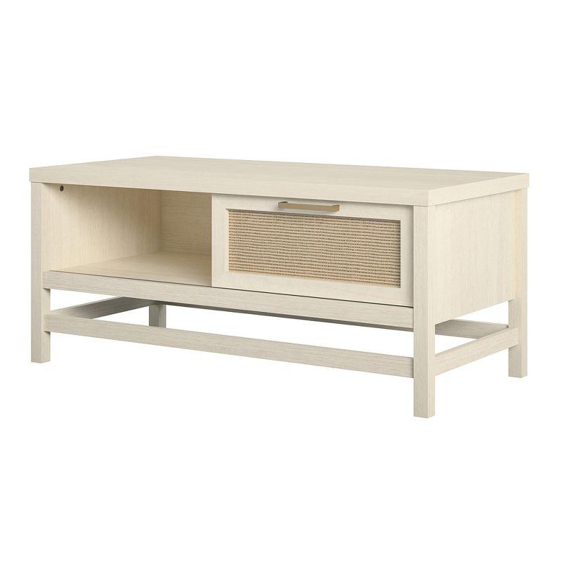 Ameriwood Home Lennon Coffee Table, Ivory Oak and Faux Rattan