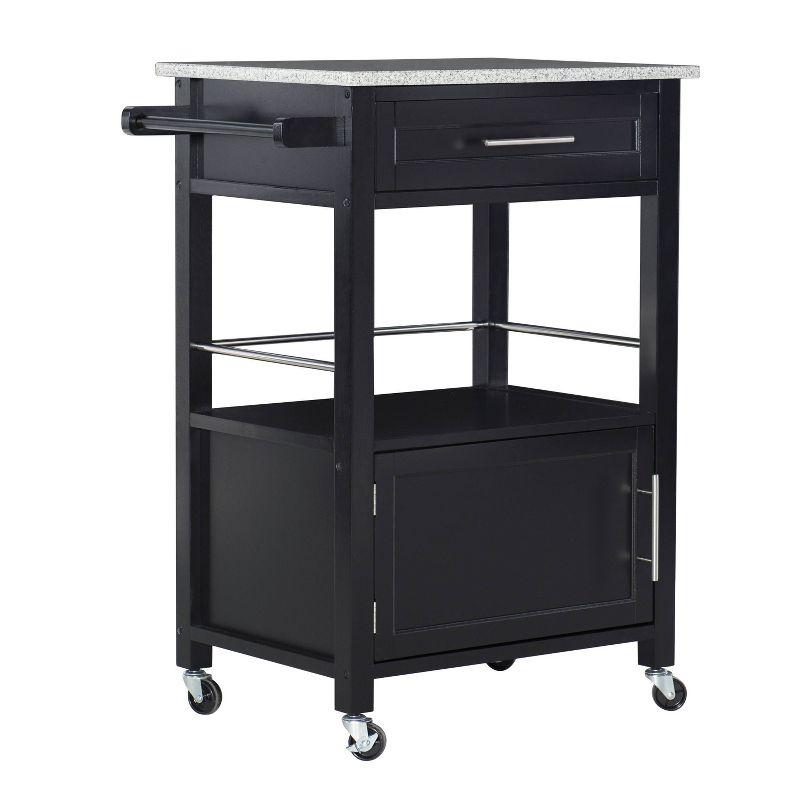 Black Granite Top Kitchen Cart with Ample Storage