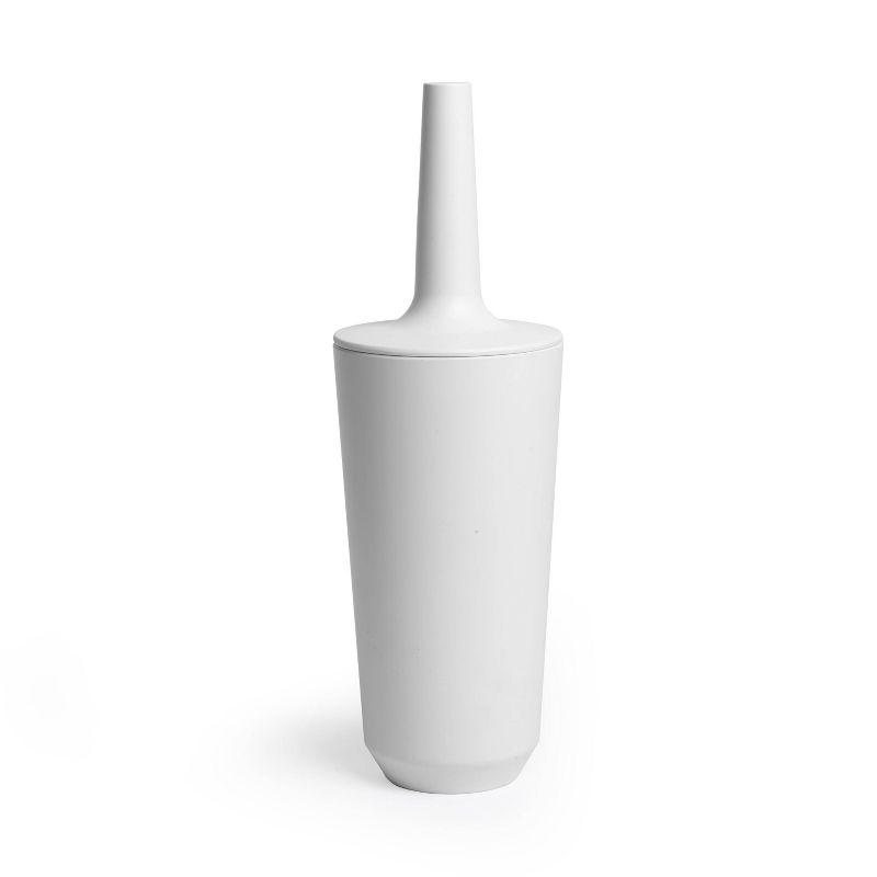 Compact White Ceramic Toilet Brush with Enclosed Holder