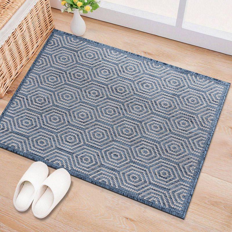 Blue Geometric 2' x 3' Flat Woven Reversible Area Rug