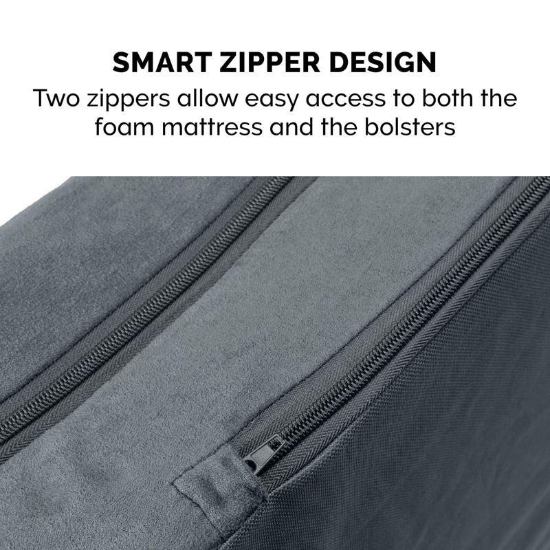 FurHaven Two-Tone Faux Fur & Suede Deluxe Chaise Lounge Orthopedic Sofa Dog Bed - Jumbo, Stone Gray