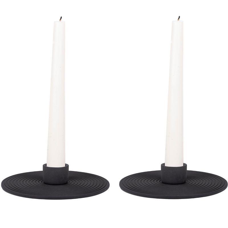 Elanze Designs Ribbed Ceramic , Mantle Decorations, Dining Table Centerpiece, Artisan, Candlestick Holder for Tapered Candles, Pack of 2, Black