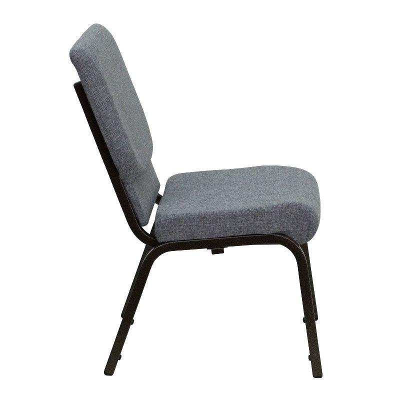 Emma and Oliver 18.5"W Stacking Church Chair in Gray Fabric - Gold Vein Frame