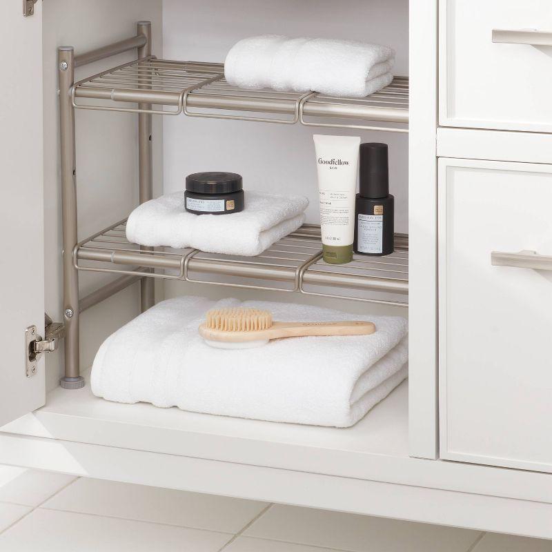 Adjustable Two-Tier White Wire Under-Sink Shelf