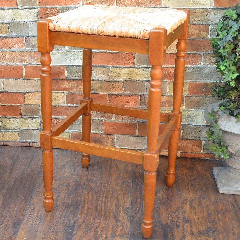 Elegant Backless Walnut Wood Counter Stool with Handwoven Seat