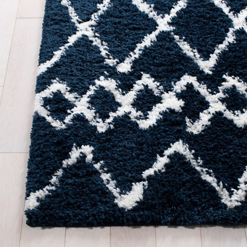 Ivory and Navy Square Shag Rug with Tribal Design