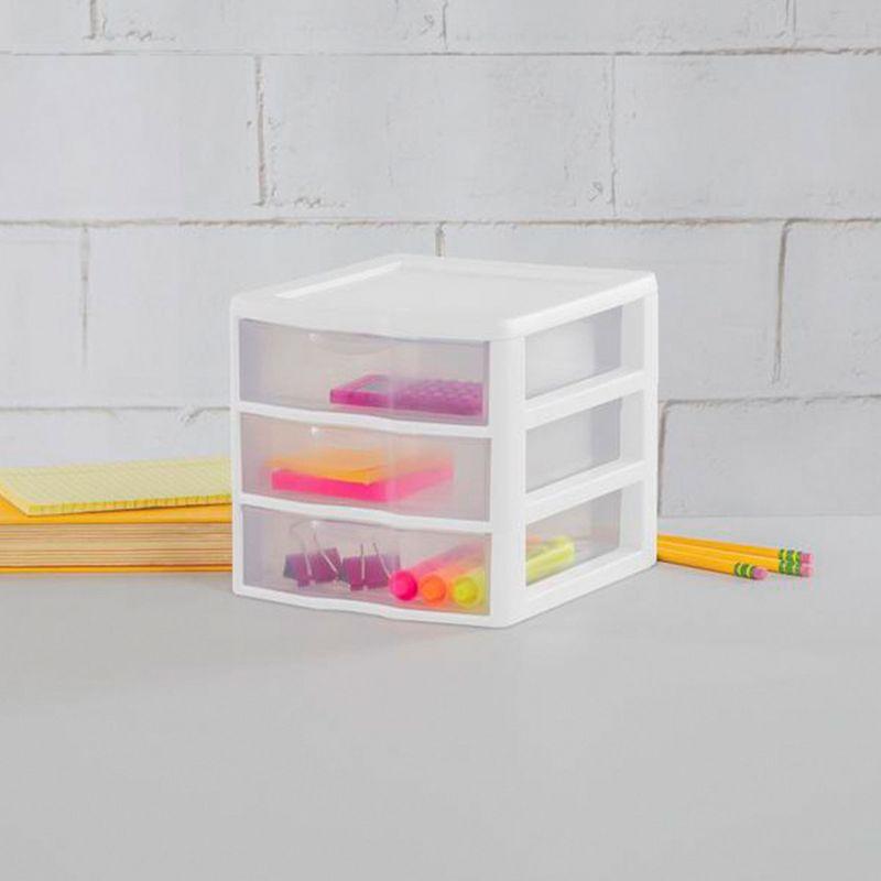 Sterilite Clearview Plastic Multipurpose Small 3 Drawer Desktop Storage Organization Unit for Home, Classrooms, or Office Spaces