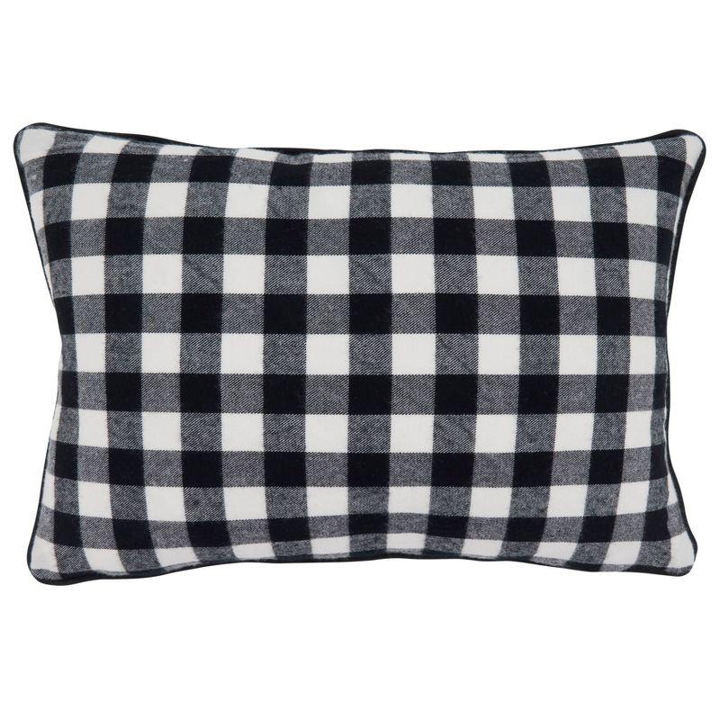 12"x18" 'Merry' Buffalo Plaid Poly Filled Lumbar Throw Pillow - Saro Lifestyle: Christmas Decor, Indoor Couch Accessory