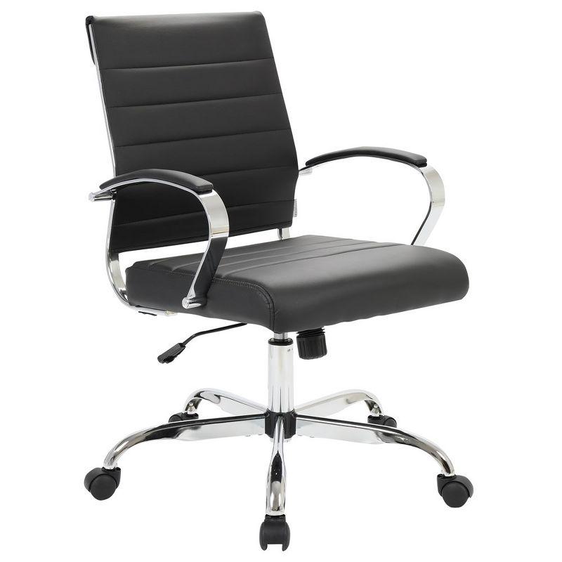 LeisureMod Benmar Mid-Back Office Conference Chair Upholstered in Leather with Swivel and Tilt in Black