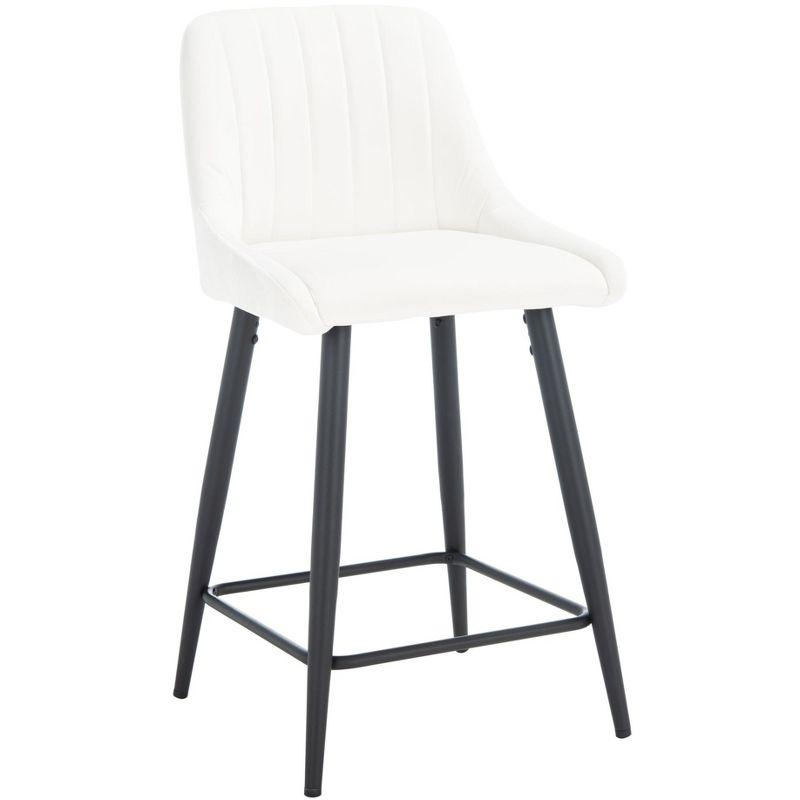 Ivory and Black Velvet Mid-Century Modern Counter Stool