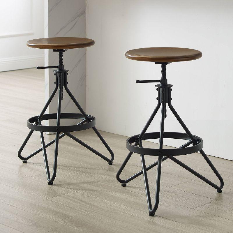 Crosley Set of 2 Kalen Adjustable Height Swivel Barstools Brown/Matte Black : Steel Frame, Industrial Farmhouse Style