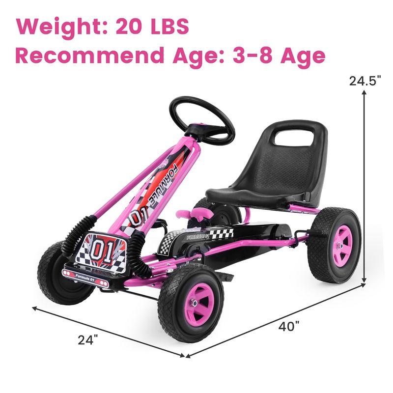 Costway Go Kart 4 Wheel Pedal Powered Kids Ride On Toy with Adjustable Seat Pink