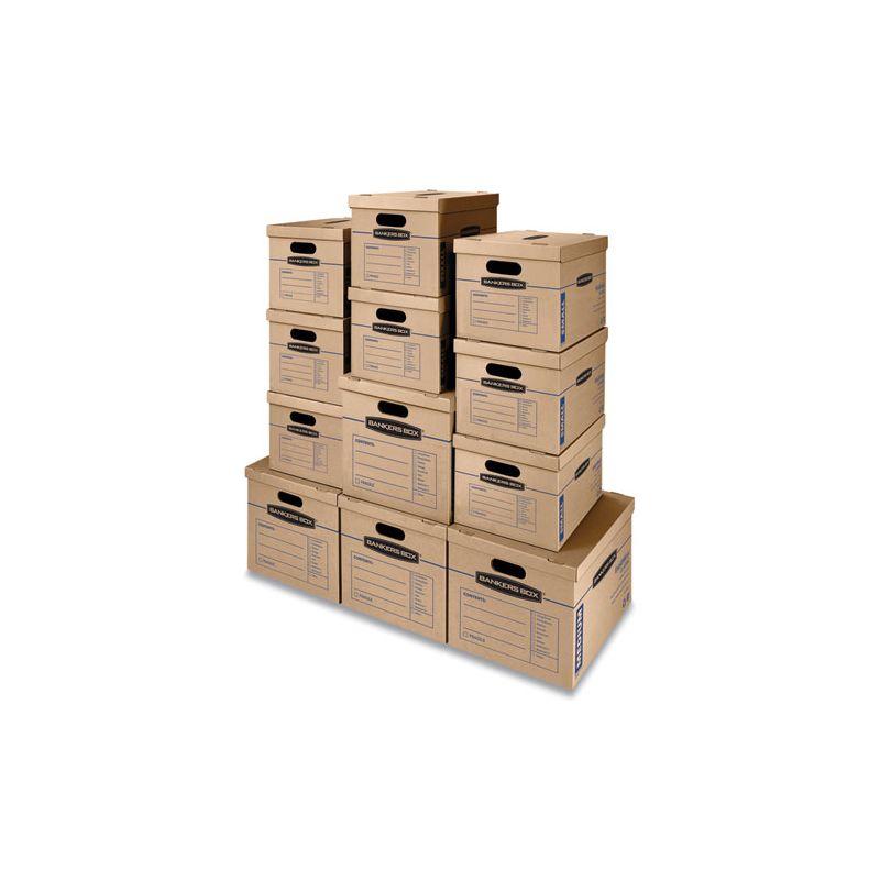 Bankers Box SmoothMove Classic Moving/Storage Box Kit, Half Slotted Container (HSC), Assorted Sizes: (8) Small, (4) Med, Brown/Blue,12/CT