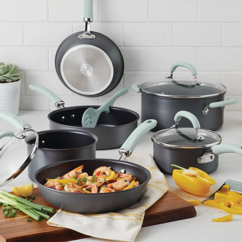 Rachael Ray Create Delicious 11pc Hard Anodized Nonstick Cookware Set Light Blue Handles