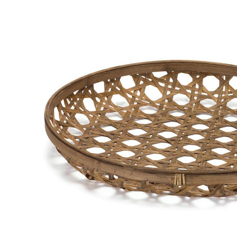 ZeaZu 22" Brown Bamboo Weave Round Wood Tray