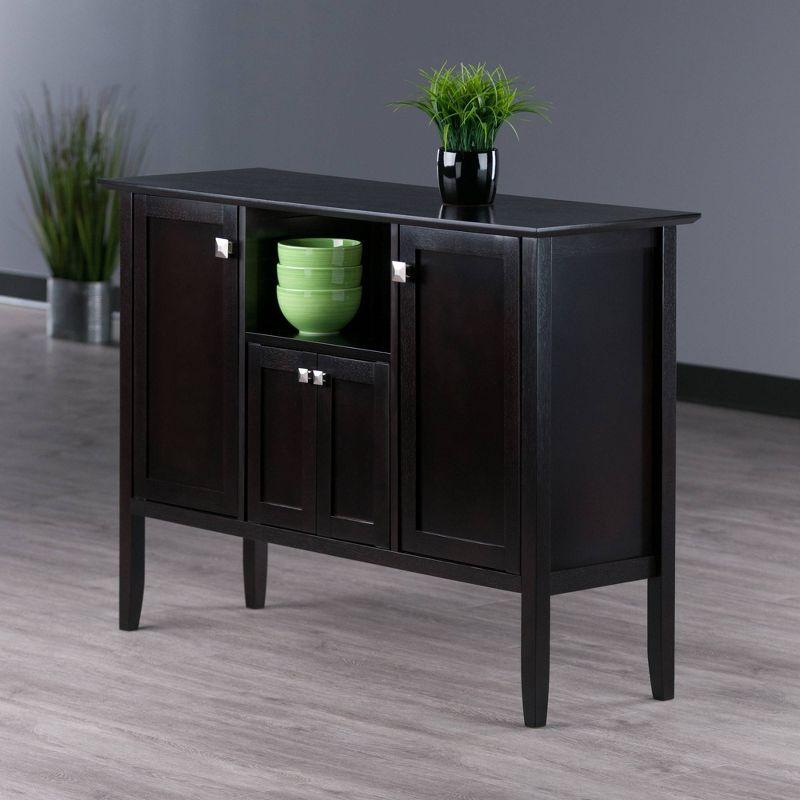 Melba Buffet Cabinet/Sideboard Coffee - Winsome: Transitional Style, Lacquered Wood Composite, Fixed Shelf