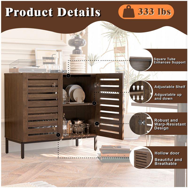 HOMEIBRO Farmhouse 61 in. W Sideboard Buffet Accent Storage Cabinet with Strip Skeleton Door and Adjustable shelves(set of 2)