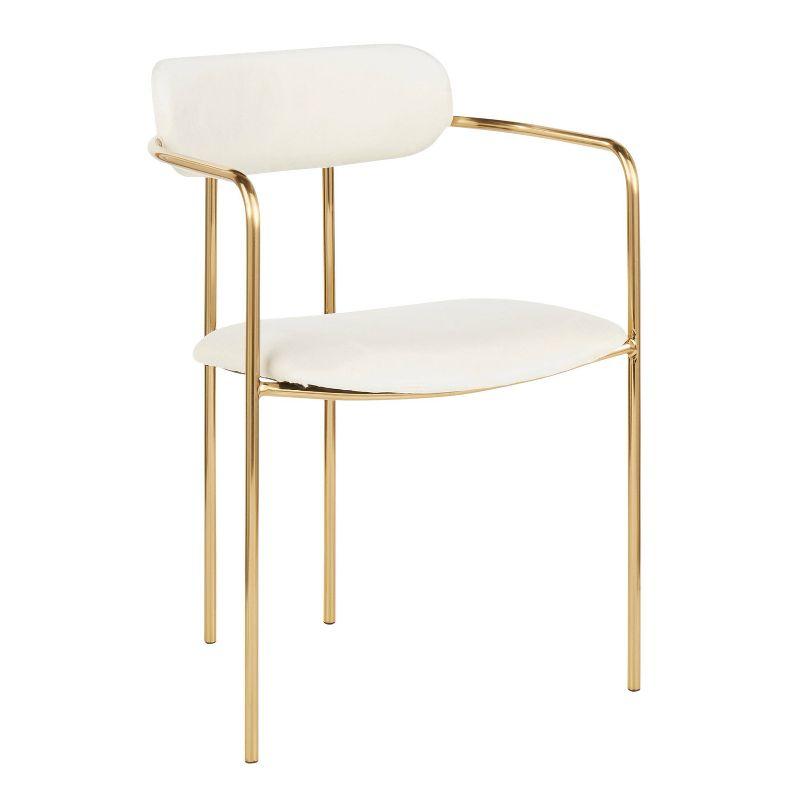 Set of 2 Demi Contemporary Chair Cream - LumiSource: Velvet Upholstery, Gold Metal Frame, Cushioned Seat & Armrests