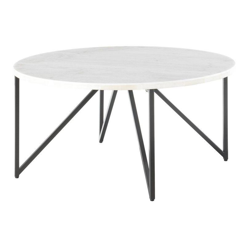 Kinsler Chic White Marble & Black Metal Coffee and End Table Set