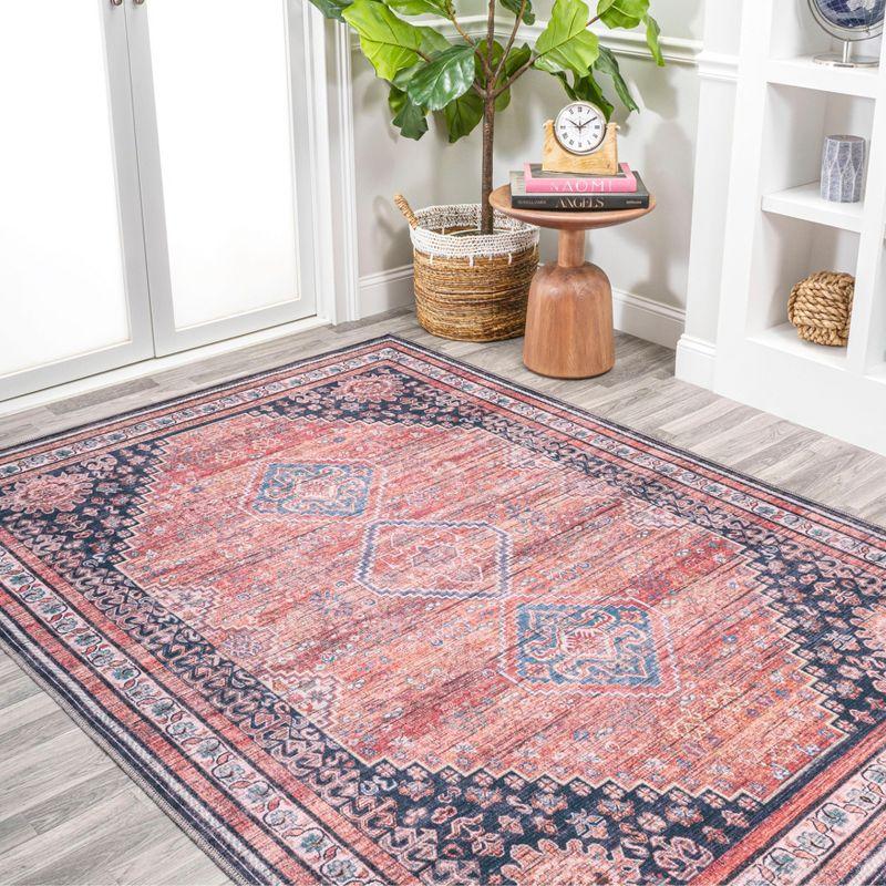 4' x 6' Dalyan Geometric Medallions Machine Washable Indoor/Outdoor Area Rug, Terra/Navy - JONATHAN Y