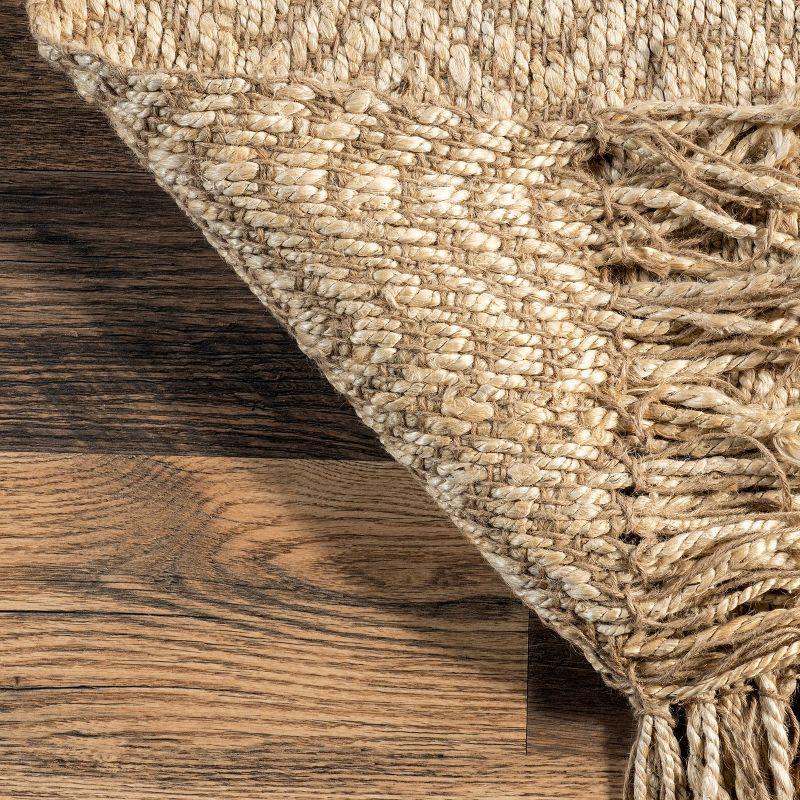 4'x6' Hand Woven Don Jute with Fringe Area Rug Natural - nuLOOM: Indoor Low Pile Rectangle, Stripe Pattern