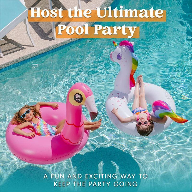 Joyfy 2 Packs Pool Floats Tube, Inflatable Unicorn Flamingo Pool Toys Floaties with Headrest, Pool Swim Ring for Kids Adults Beach Lake Summer Fun