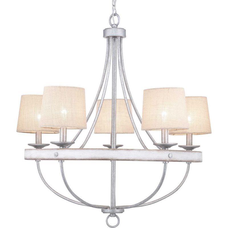 Progress Lighting Gulliver 5-Light Chandelier, Galvanized Finish, Wood Grained Texture Shade