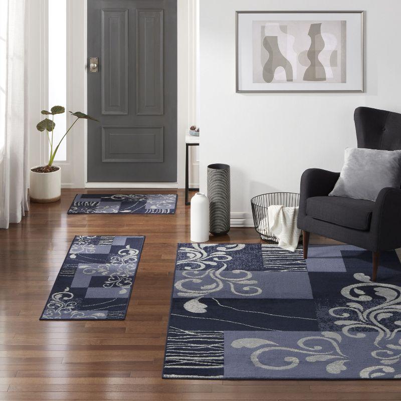 Ariana Galil Blue and Navy Floral Vine Area Rug Set